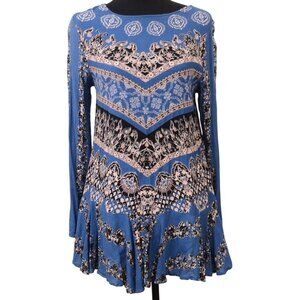 Free People Women's SM Smooth Talker Tunic Blue Dress Pockets Festival Cowgirl